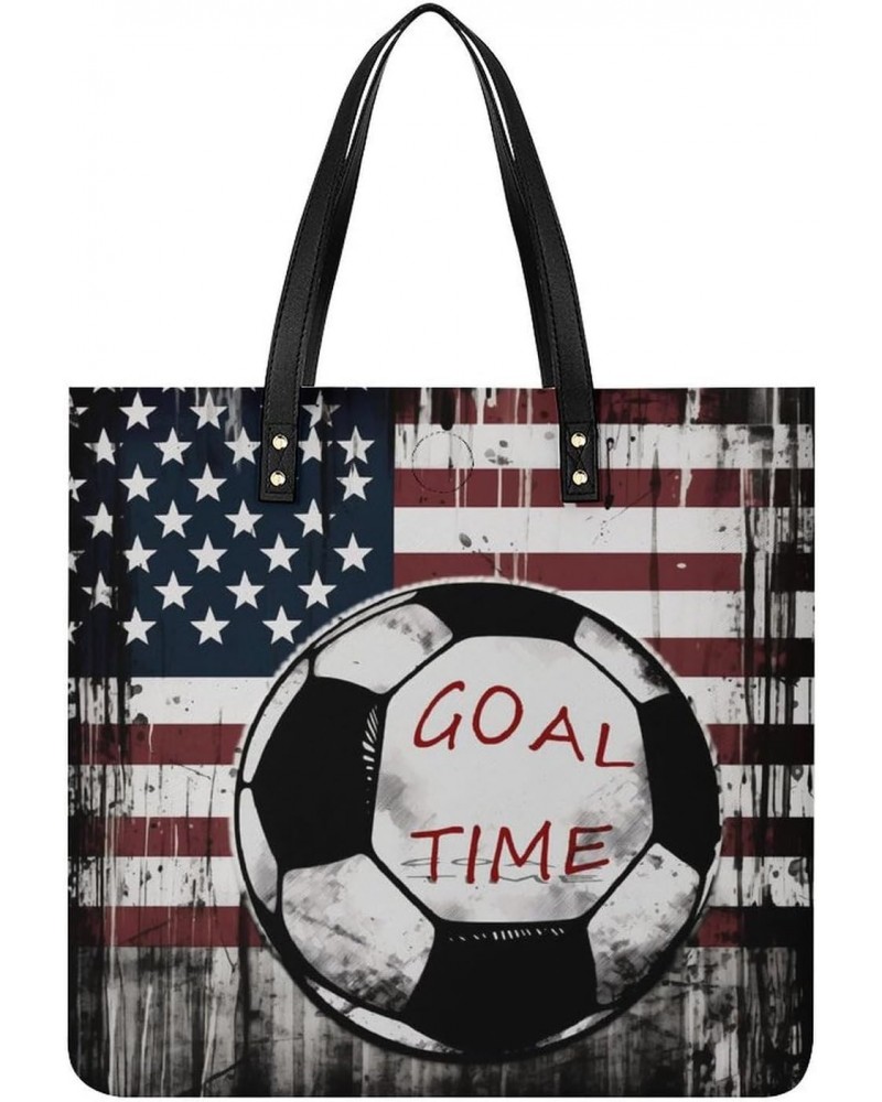 American Flag Soccer Games Handbag Large Capacity Top-Handle Bag Ladies Shoulder Totes $17.02 Totes