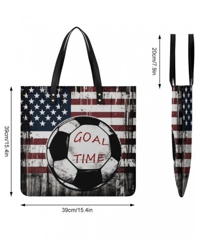 American Flag Soccer Games Handbag Large Capacity Top-Handle Bag Ladies Shoulder Totes $17.02 Totes