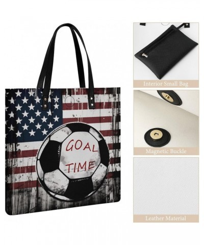 American Flag Soccer Games Handbag Large Capacity Top-Handle Bag Ladies Shoulder Totes $17.02 Totes