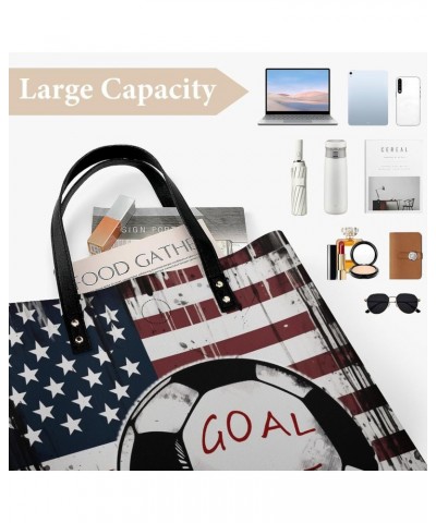 American Flag Soccer Games Handbag Large Capacity Top-Handle Bag Ladies Shoulder Totes $17.02 Totes