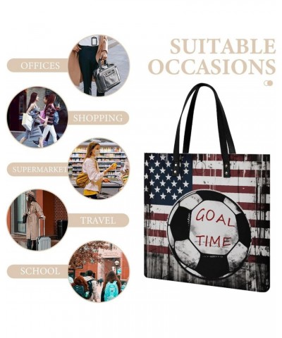 American Flag Soccer Games Handbag Large Capacity Top-Handle Bag Ladies Shoulder Totes $17.02 Totes