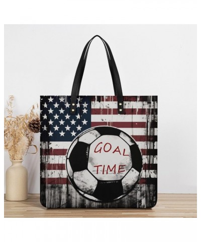 American Flag Soccer Games Handbag Large Capacity Top-Handle Bag Ladies Shoulder Totes $17.02 Totes