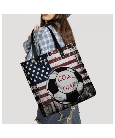 American Flag Soccer Games Handbag Large Capacity Top-Handle Bag Ladies Shoulder Totes $17.02 Totes