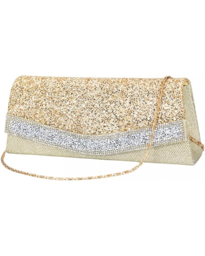 Women Dazzling Small Evening Bag With Detachable Chain(Gold) Gold $23.55 Evening Bags