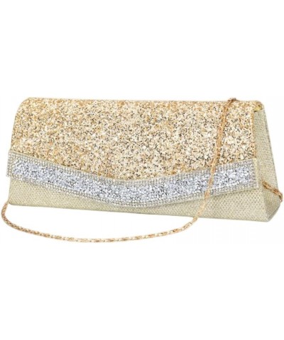 Women Dazzling Small Evening Bag With Detachable Chain(Gold) Gold $23.55 Evening Bags