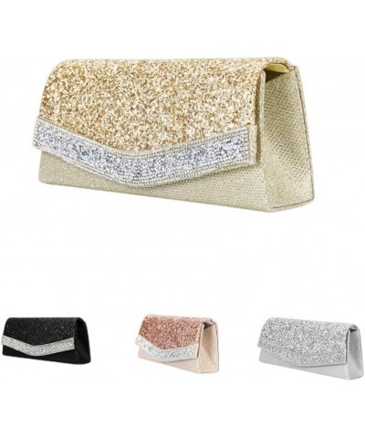 Women Dazzling Small Evening Bag With Detachable Chain(Gold) Gold $23.55 Evening Bags