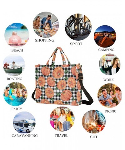 Womens Corduroy Handbag Retro Pumpkin Plaid Pattern Large Crossbody Satchel Bag with Shoulder Strap Pockets for Gift Travel B...