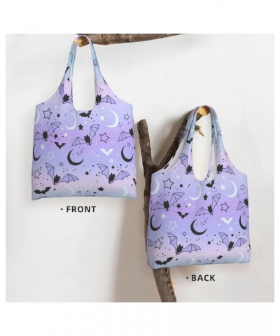 Bright Rainbow Halloween Star Single Shoulder Commuter Canvas Tote Bags For Women And Men Bat on Starry Sky $12.97 Totes