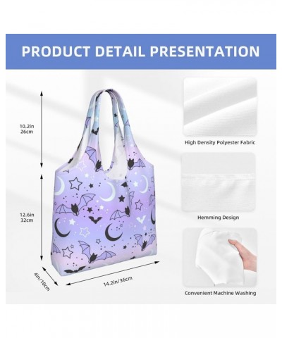 Bright Rainbow Halloween Star Single Shoulder Commuter Canvas Tote Bags For Women And Men Bat on Starry Sky $12.97 Totes