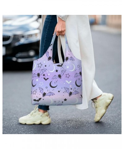 Bright Rainbow Halloween Star Single Shoulder Commuter Canvas Tote Bags For Women And Men Bat on Starry Sky $12.97 Totes