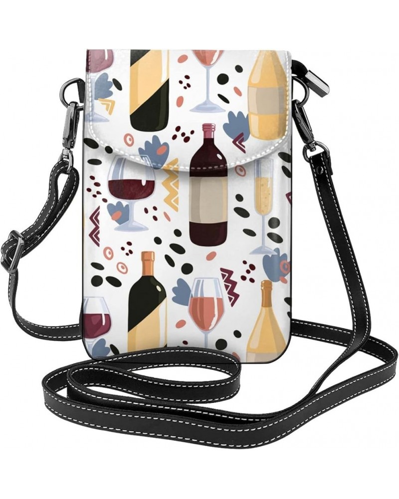 Small Crossbody Bag For Women,Leather Phone Purse Women'S Shoulder Handbags Wallet Purse -Lemon Wine Bottles Glasses $14.18 S...