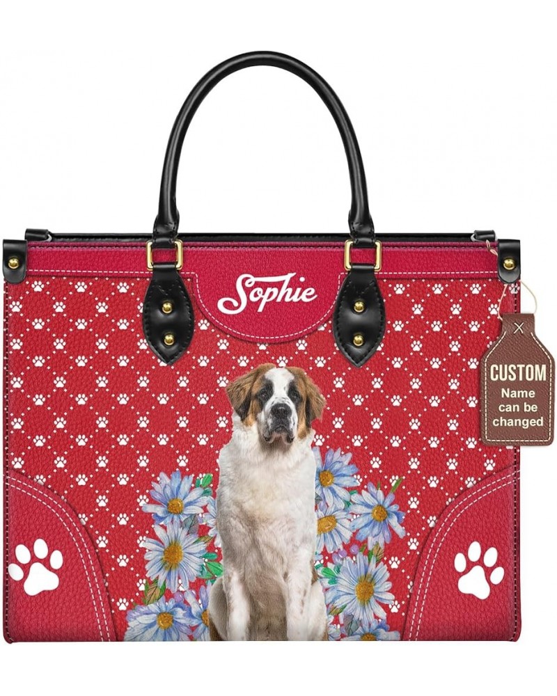 Personalized Saint Bernard Dog Handbags, Custom Name Dog Leather Bags, Purses, Shoulder Bag, Gift For Dog Mom Dog Lover Style...