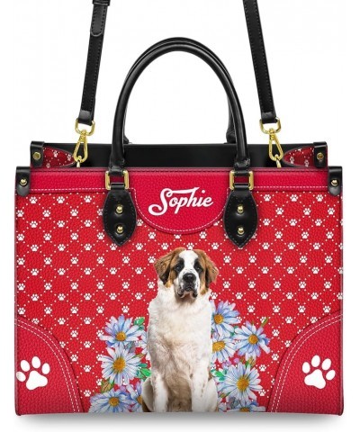 Personalized Saint Bernard Dog Handbags, Custom Name Dog Leather Bags, Purses, Shoulder Bag, Gift For Dog Mom Dog Lover Style...