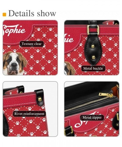 Personalized Saint Bernard Dog Handbags, Custom Name Dog Leather Bags, Purses, Shoulder Bag, Gift For Dog Mom Dog Lover Style...