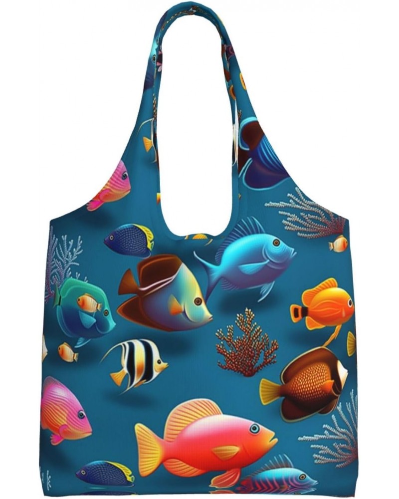 Submarine Reef Fish One-Shoulder Commuting Canvas Bag,Fashionable And Lightweight,Extra Large Capacity,Easy To Store,Soft And...