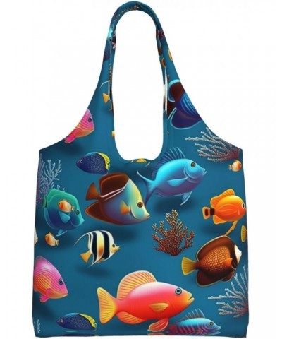 Submarine Reef Fish One-Shoulder Commuting Canvas Bag,Fashionable And Lightweight,Extra Large Capacity,Easy To Store,Soft And...