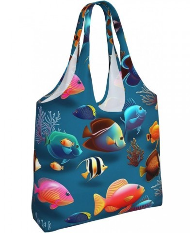 Submarine Reef Fish One-Shoulder Commuting Canvas Bag,Fashionable And Lightweight,Extra Large Capacity,Easy To Store,Soft And...