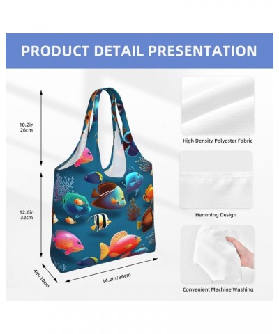 Submarine Reef Fish One-Shoulder Commuting Canvas Bag,Fashionable And Lightweight,Extra Large Capacity,Easy To Store,Soft And...