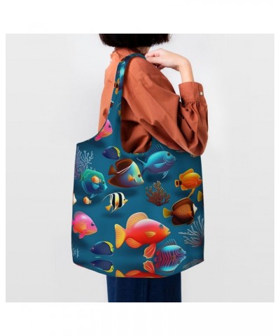 Submarine Reef Fish One-Shoulder Commuting Canvas Bag,Fashionable And Lightweight,Extra Large Capacity,Easy To Store,Soft And...