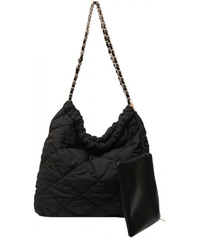 Women's Quilted Hobo Bag with Chain Puffy Hobo Quilted Puffer Shoulder Bag (Fuchsia) Black $19.74 Totes