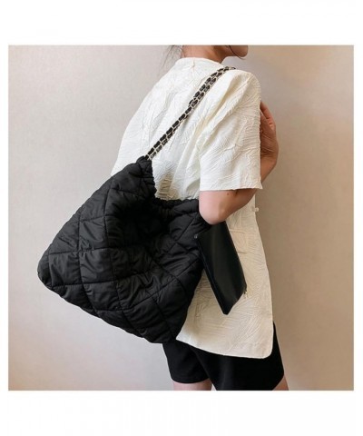 Women's Quilted Hobo Bag with Chain Puffy Hobo Quilted Puffer Shoulder Bag (Fuchsia) Black $19.74 Totes