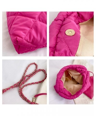 Women's Quilted Hobo Bag with Chain Puffy Hobo Quilted Puffer Shoulder Bag (Fuchsia) Black $19.74 Totes