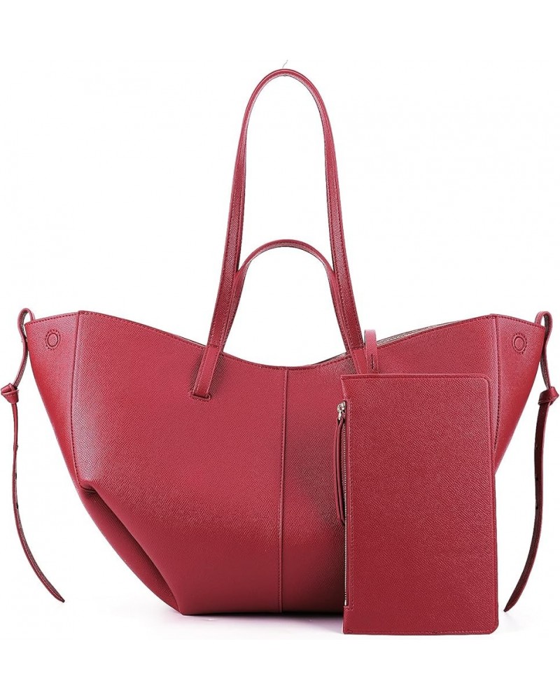 Faux Leather Tote Bag for Women Work Tote Handbag Trendy Shoulder Bag Hobo Purse Casual Top-handle Bag, Snap Closure Red-larg...