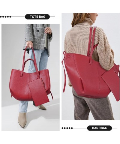 Faux Leather Tote Bag for Women Work Tote Handbag Trendy Shoulder Bag Hobo Purse Casual Top-handle Bag, Snap Closure Red-larg...