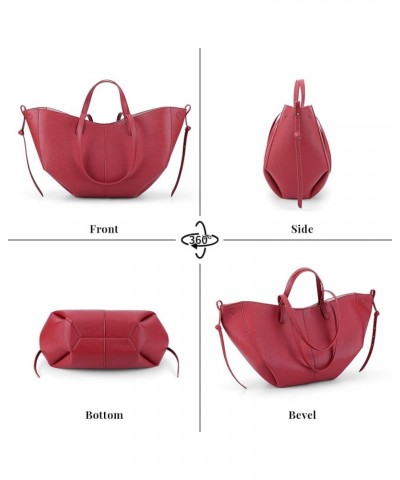 Faux Leather Tote Bag for Women Work Tote Handbag Trendy Shoulder Bag Hobo Purse Casual Top-handle Bag, Snap Closure Red-larg...