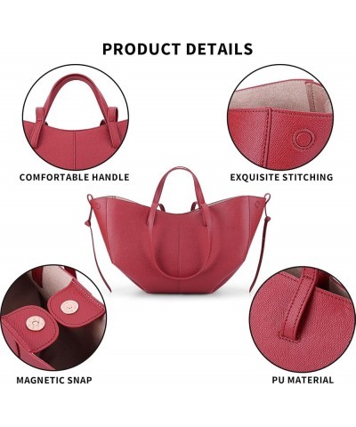 Faux Leather Tote Bag for Women Work Tote Handbag Trendy Shoulder Bag Hobo Purse Casual Top-handle Bag, Snap Closure Red-larg...