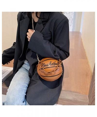 Crossbody Bag Round Basketball Shaped Handbag Novelty Purse Circle Shoulder Bag for Women Brown 2 $11.66 Shoulder Bags