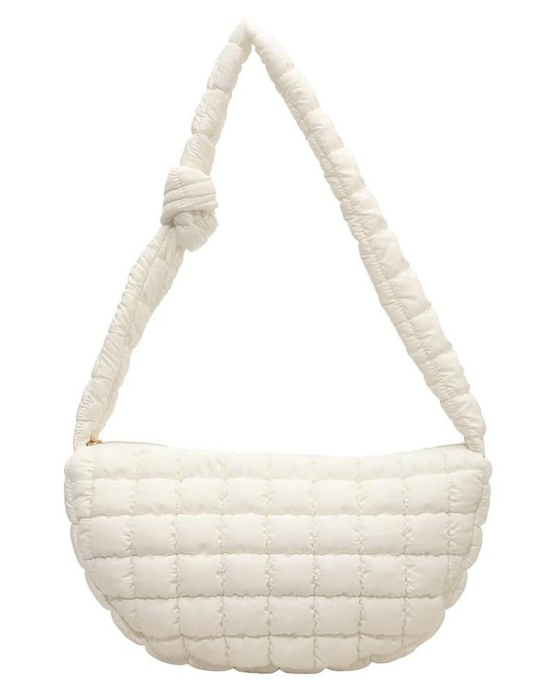 Women Puffer Tote Bag Large Capacity Quilted Shoulder Bag Zippper Puffy Crossbody Bag Bubble Satchel Sling Bag Commuti White ...