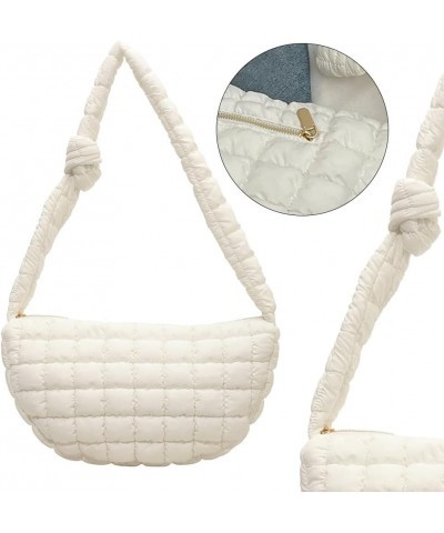 Women Puffer Tote Bag Large Capacity Quilted Shoulder Bag Zippper Puffy Crossbody Bag Bubble Satchel Sling Bag Commuti White ...