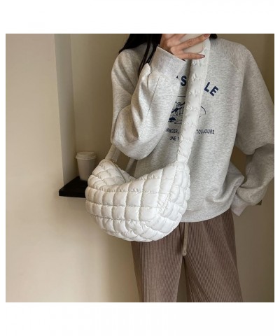 Women Puffer Tote Bag Large Capacity Quilted Shoulder Bag Zippper Puffy Crossbody Bag Bubble Satchel Sling Bag Commuti White ...