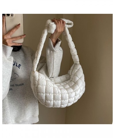 Women Puffer Tote Bag Large Capacity Quilted Shoulder Bag Zippper Puffy Crossbody Bag Bubble Satchel Sling Bag Commuti White ...