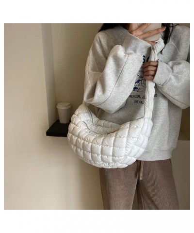 Women Puffer Tote Bag Large Capacity Quilted Shoulder Bag Zippper Puffy Crossbody Bag Bubble Satchel Sling Bag Commuti White ...