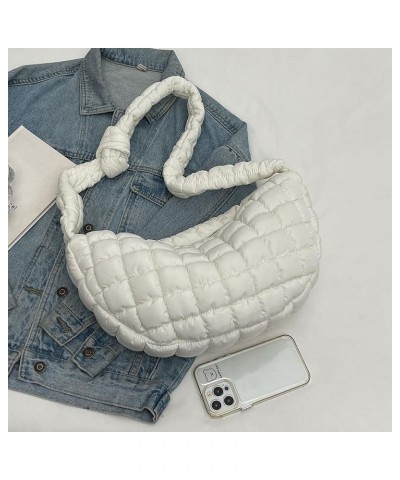 Women Puffer Tote Bag Large Capacity Quilted Shoulder Bag Zippper Puffy Crossbody Bag Bubble Satchel Sling Bag Commuti White ...