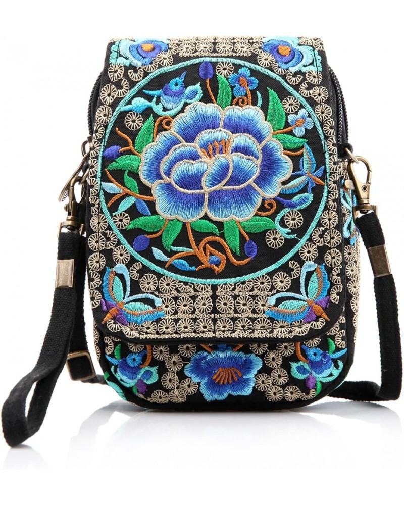 Flowers Embroidery Canvas Crossbody Bag, Women Messenger Bag, Cellphone Pouch Purse Style 01: Basic Version - Bluerose $11.40...