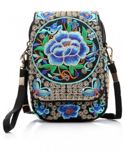 Flowers Embroidery Canvas Crossbody Bag, Women Messenger Bag, Cellphone Pouch Purse Style 01: Basic Version - Bluerose $11.40...