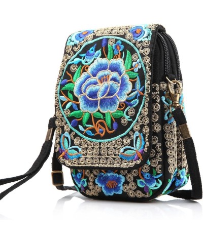 Flowers Embroidery Canvas Crossbody Bag, Women Messenger Bag, Cellphone Pouch Purse Style 01: Basic Version - Bluerose $11.40...