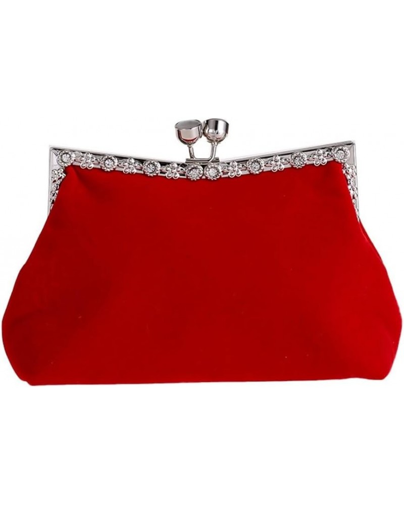 Women's Clutch Evening Bag Shoulder Cross Large Red Wedding Velvet Bag D $69.99 Evening Bags