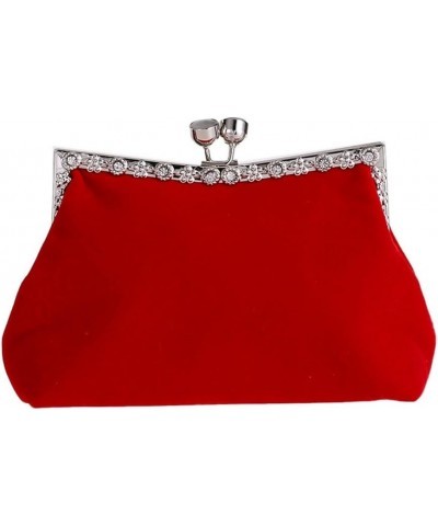 Women's Clutch Evening Bag Shoulder Cross Large Red Wedding Velvet Bag D $69.99 Evening Bags