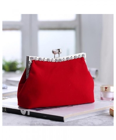 Women's Clutch Evening Bag Shoulder Cross Large Red Wedding Velvet Bag D $69.99 Evening Bags