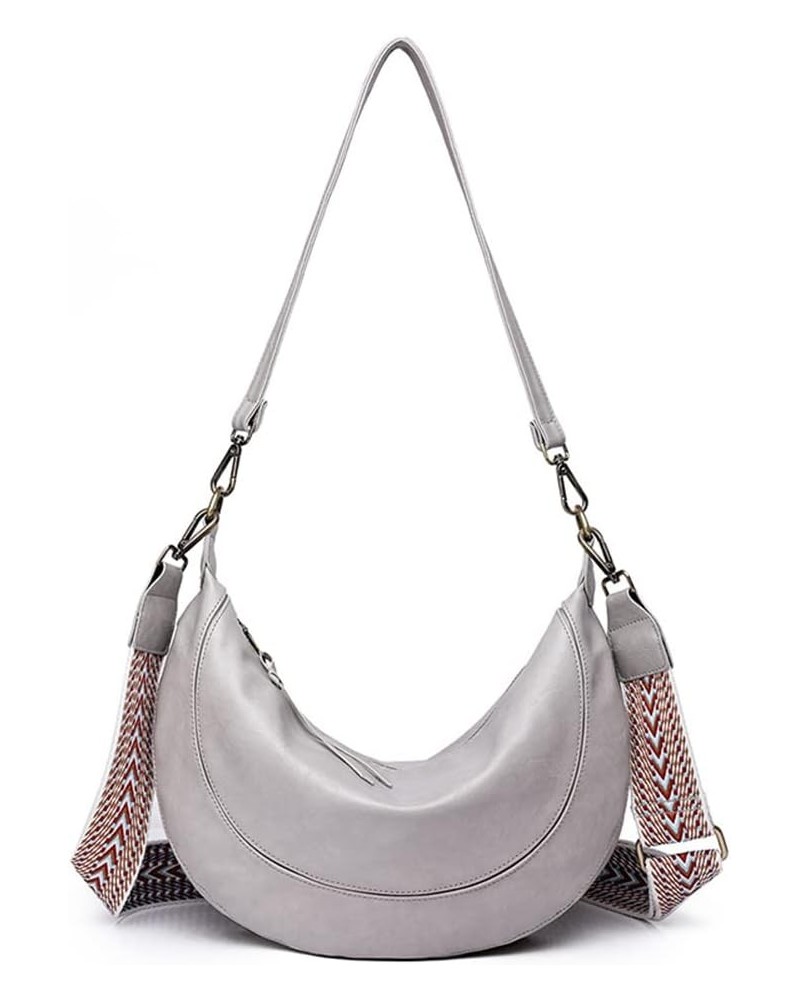 Crescent Bag - Leathe Cross Body Bag Purses for Women Fashion Shoulder Handbag Hobo Bag Grey $12.20 Hobo Bags