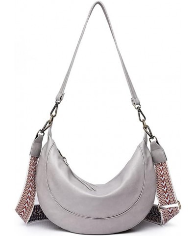 Crescent Bag - Leathe Cross Body Bag Purses for Women Fashion Shoulder Handbag Hobo Bag Grey $12.20 Hobo Bags