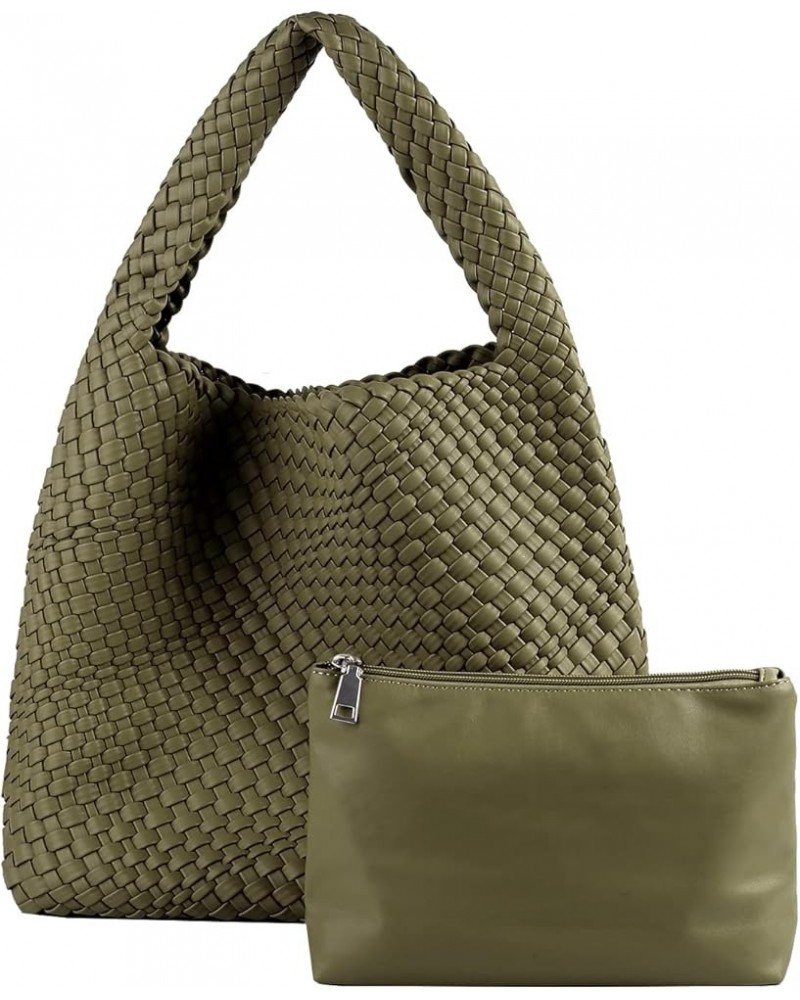 Women Vegan Leather Hand-Woven Tote Handbag Fashion Shoulder Top-handle Bag All-Match Underarm Bag with Purse Olive Green $30...