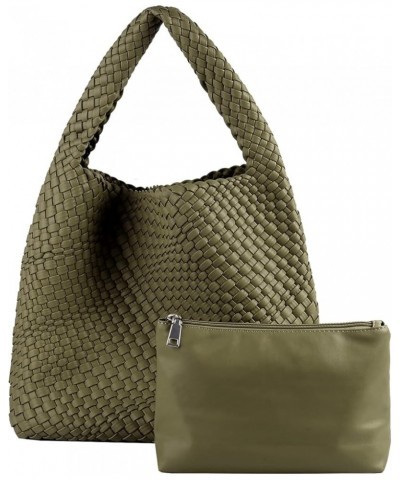 Women Vegan Leather Hand-Woven Tote Handbag Fashion Shoulder Top-handle Bag All-Match Underarm Bag with Purse Olive Green $30...