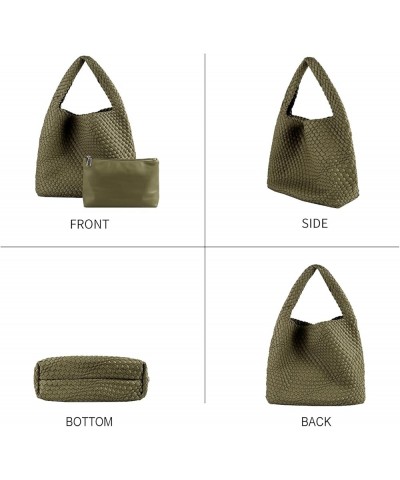 Women Vegan Leather Hand-Woven Tote Handbag Fashion Shoulder Top-handle Bag All-Match Underarm Bag with Purse Olive Green $30...