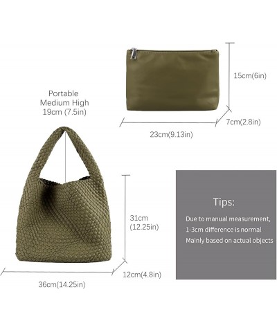 Women Vegan Leather Hand-Woven Tote Handbag Fashion Shoulder Top-handle Bag All-Match Underarm Bag with Purse Olive Green $30...