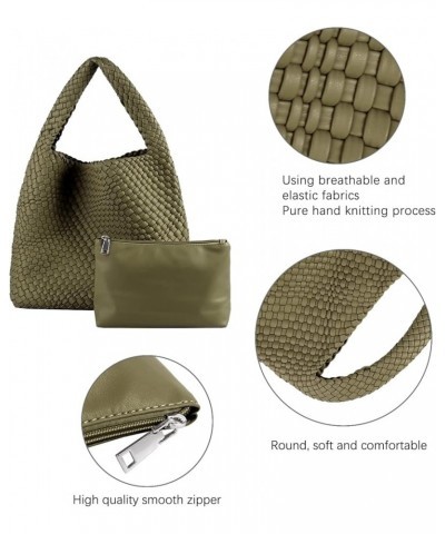 Women Vegan Leather Hand-Woven Tote Handbag Fashion Shoulder Top-handle Bag All-Match Underarm Bag with Purse Olive Green $30...